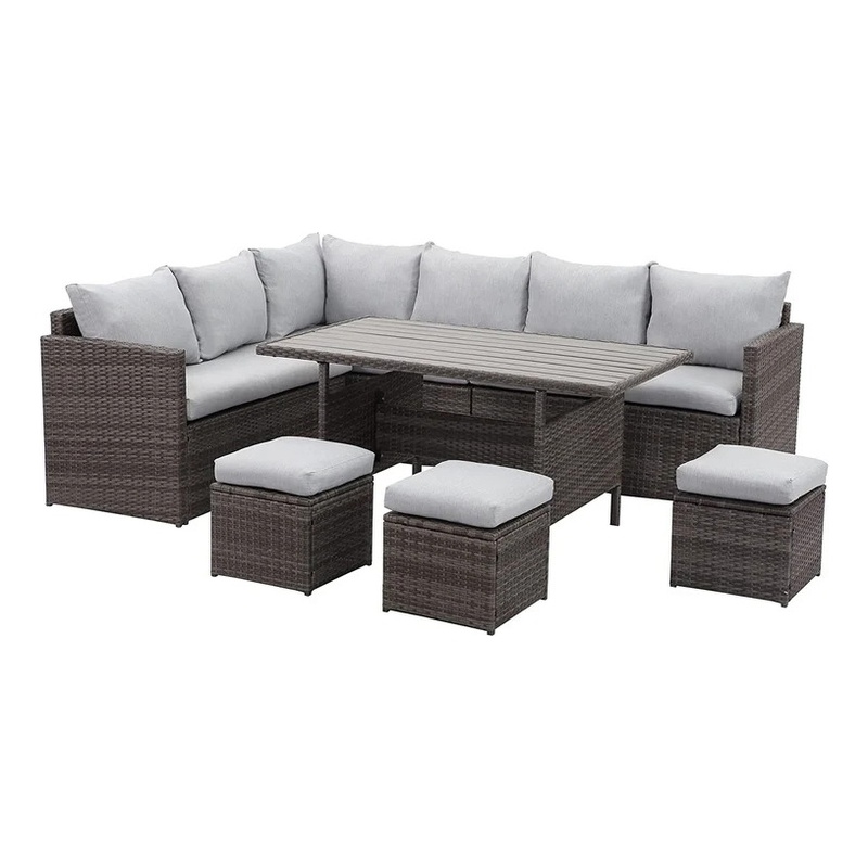 Moootto 7-Piece Modern Stainless Steel Patio Dining Sectional Sofa Set in Gray