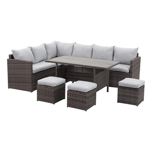 moootto 7-piece modern stainless steel patio dining sectional sofa set in gray