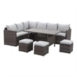 Moootto 7-Piece Modern Stainless Steel Patio Dining Sectional Sofa Set in Gray