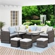 Moootto 7-Piece Modern Stainless Steel Patio Dining Sectional Sofa Set in Gray