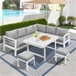 Moootto 6-Piece Outdoor Modern Aluminum & Fabric Dining Set in Light Gray