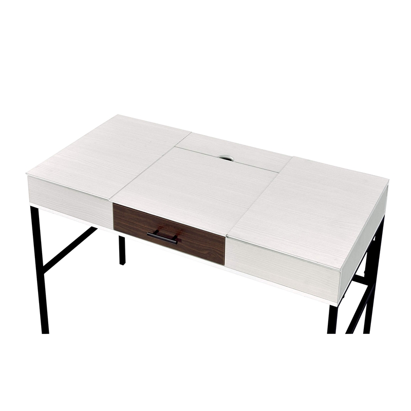 Wooden 1-Drawer Writing Desk with USB Port in Natural and Black