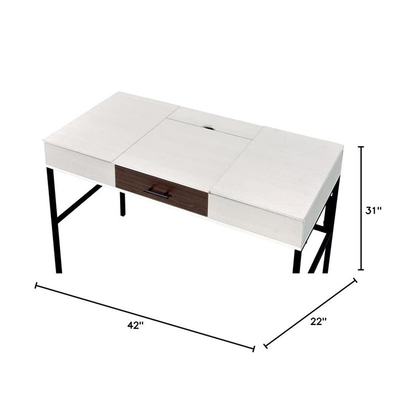 Wooden 1-Drawer Writing Desk with USB Port in Natural and Black