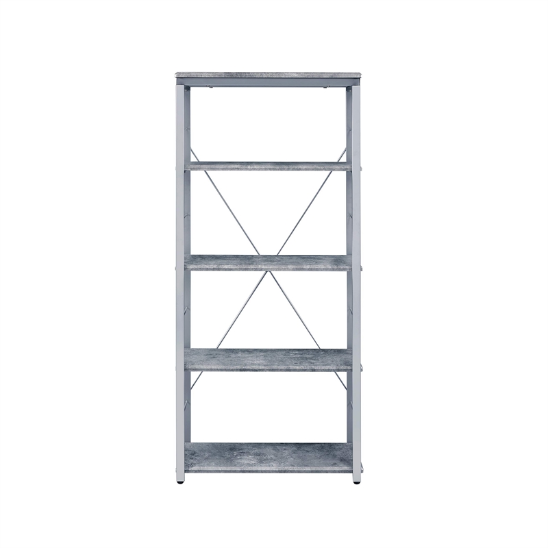 5 Wooden Tiers Rectangular Bookshelf in Gray and Silver