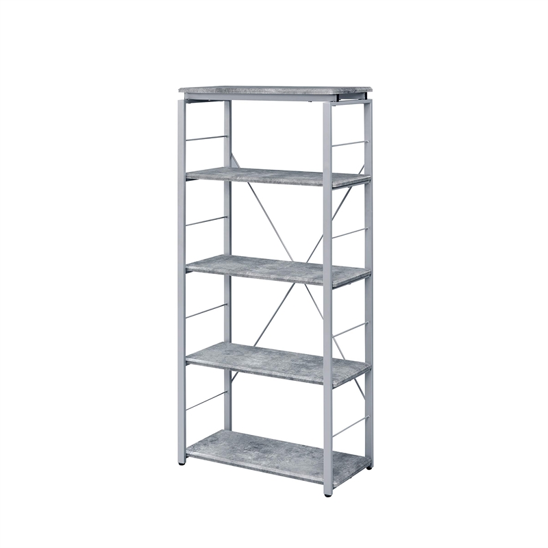 5 Wooden Tiers Rectangular Bookshelf in Gray and Silver