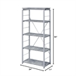5 Wooden Tiers Rectangular Bookshelf in Gray and Silver