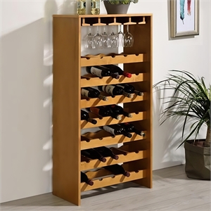 wood 35-bottle wine cabinet with stemware rack in oak