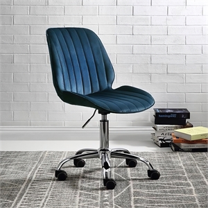 tufted velvet armless office chair in twilight blue and chrome