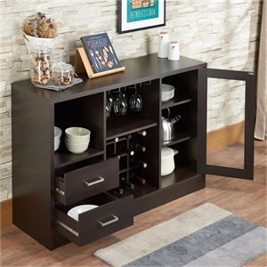 wooden 2-drawer wine cabinet with shelf in espresso