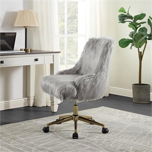 fabric upholstered swivel office chair in gray and gold