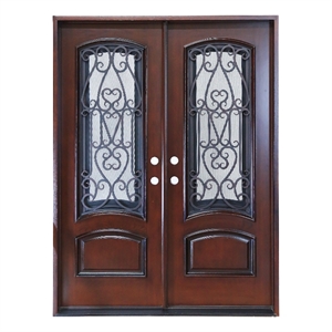 KaMic 60 x 80&quot Swing Right-Hand Polyurethane Exterior Double Door in Dark Walnut