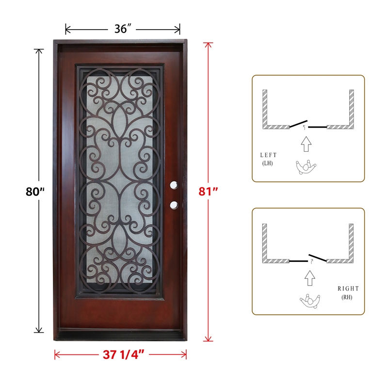 KaMic Polyurethane Swing Door with Left-Hand Single Inward in Dark Walnut