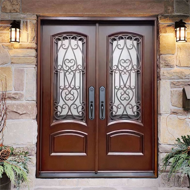 KaMic Polyurethane Swing Door with Right-Hand Double Inward in Dark Walnut