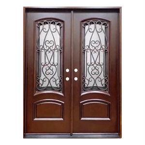 KaMic Polyurethane Swing Door with Right-Hand Double Inward in Dark Walnut