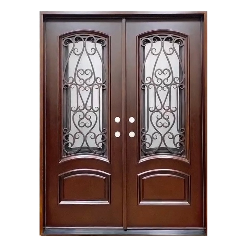 KaMic Polyurethane Swing Door with Left-Hand Double Inward in Dark Walnut