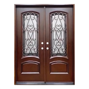 KaMic Polyurethane Swing Door with Left-Hand Double Inward in Dark Walnut