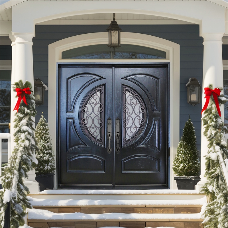 KaMic Polyurethane Swing Exterior Door with Left-Hand Double Inward in Espresso