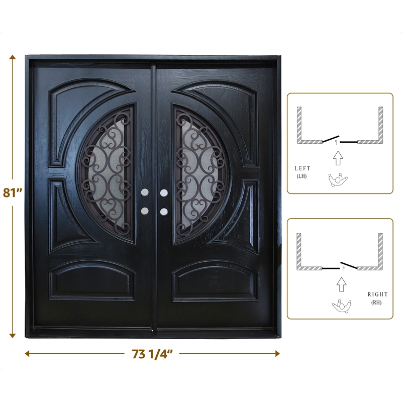 KaMic Polyurethane Swing Exterior Door with Left-Hand Double Inward in Espresso