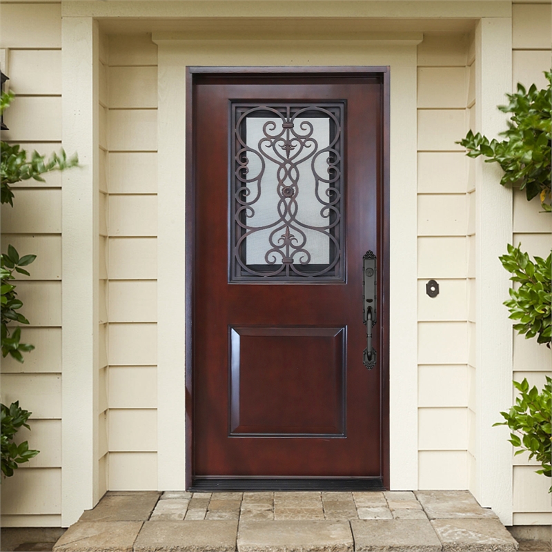 KaMic Polyurethane Swing Door with Right-Hand Single Inward in Dark Walnut