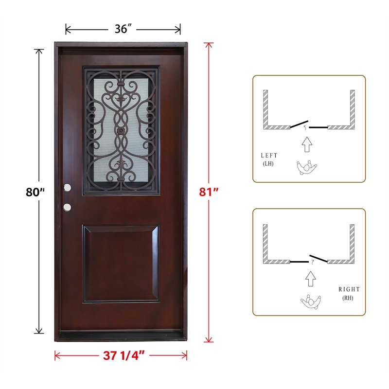 KaMic Polyurethane Swing Door with Right-Hand Single Inward in Dark Walnut