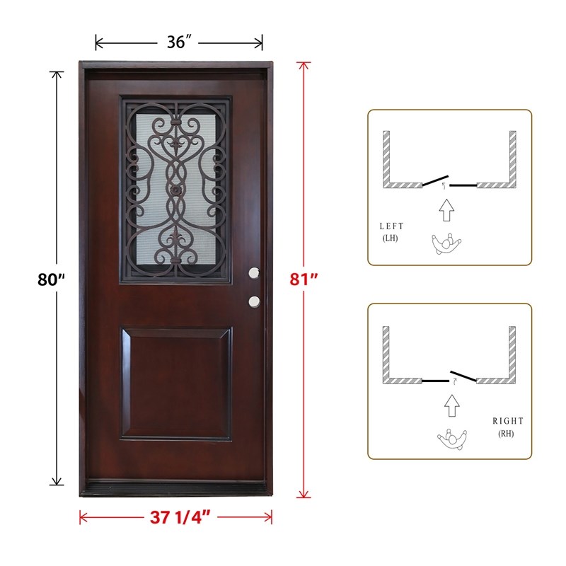 KaMic Polyurethane Swing Door with Left-Hand Single Inward in Dark Walnut