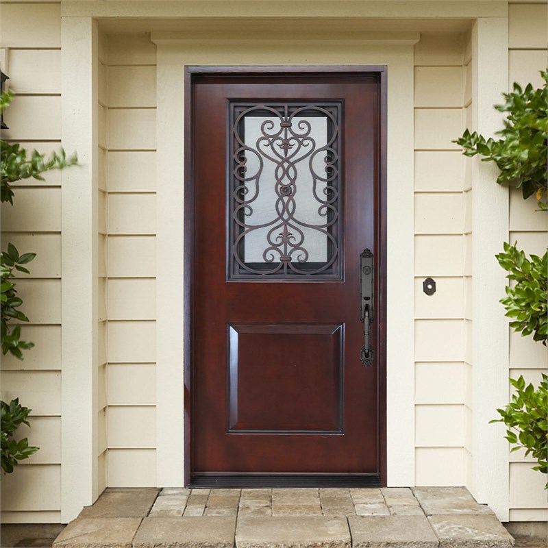 KaMic Polyurethane Swing Door with Left-Hand Single Inward in Dark Walnut