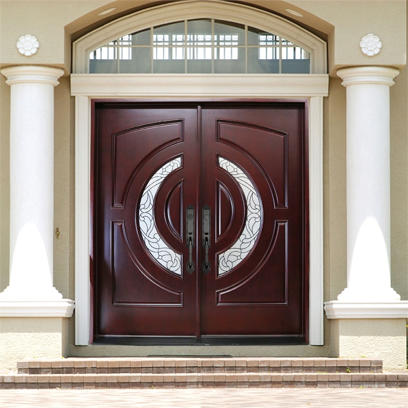 KaMic Polyurethane Swing Door with Left-Hand Double Inward in Dark Walnut