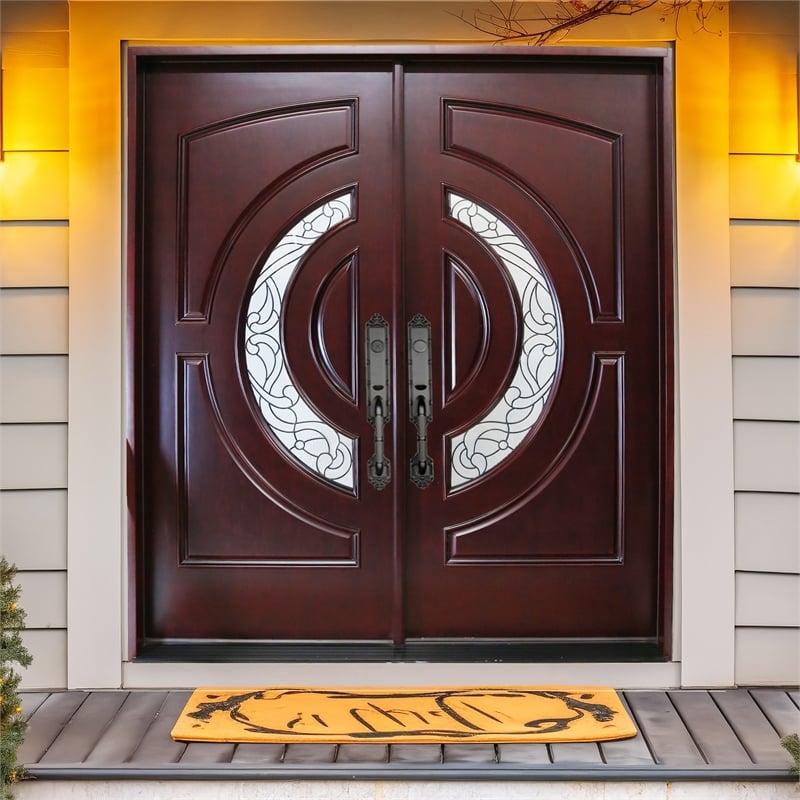 KaMic Polyurethane Swing Door with Left-Hand Double Inward in Dark Walnut