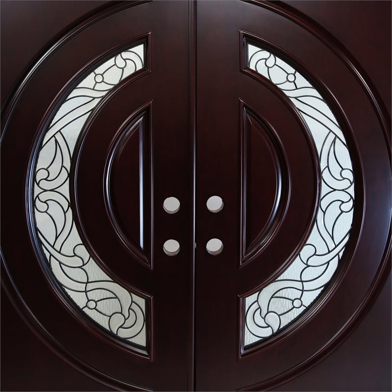 KaMic Polyurethane Swing Door with Left-Hand Double Inward in Dark Walnut