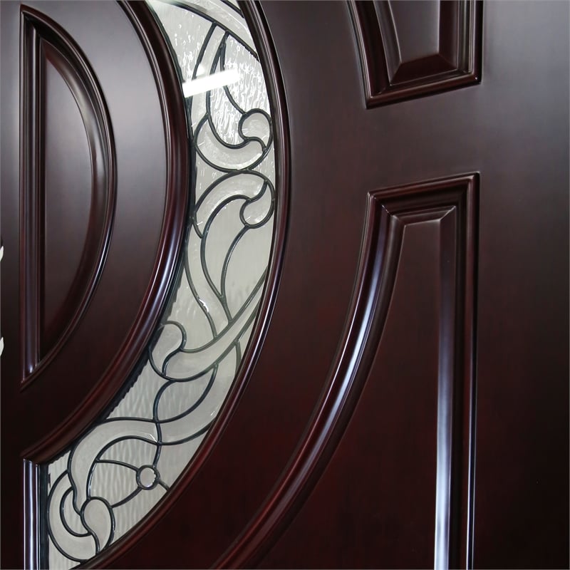 KaMic Polyurethane Swing Door with Left-Hand Double Inward in Dark Walnut