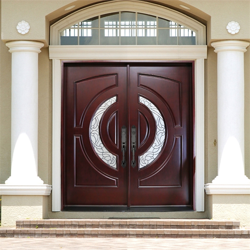 KaMic Polyurethane Swing Door with Right-Hand Double Inward in Dark Walnut