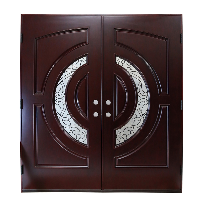 KaMic Polyurethane Swing Door with Right-Hand Double Inward in Dark Walnut