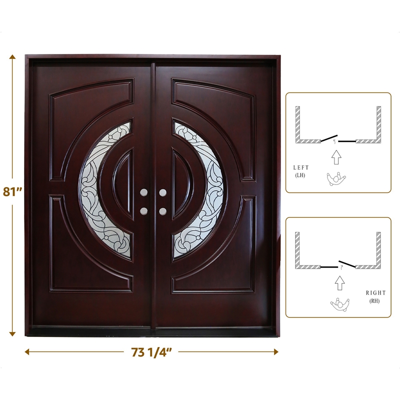 KaMic Polyurethane Swing Door with Right-Hand Double Inward in Dark Walnut