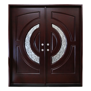 KaMic Polyurethane Swing Door with Right-Hand Double Inward in Dark Walnut