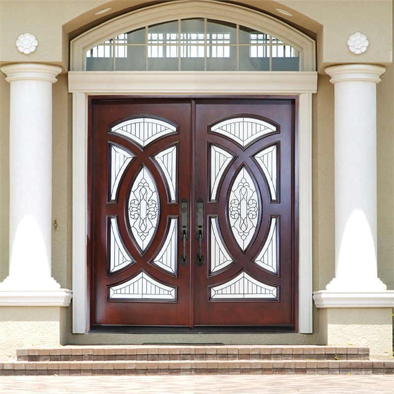 KaMic Polyurethane Swing Door with Left-Hand Double Inward in Dark Walnut