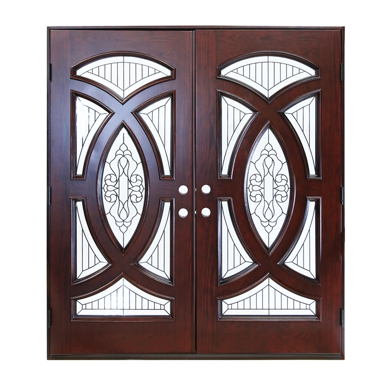 KaMic Polyurethane Swing Door with Left-Hand Double Inward in Dark Walnut