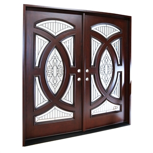 KaMic Polyurethane Swing Door with Left-Hand Double Inward in Dark Walnut