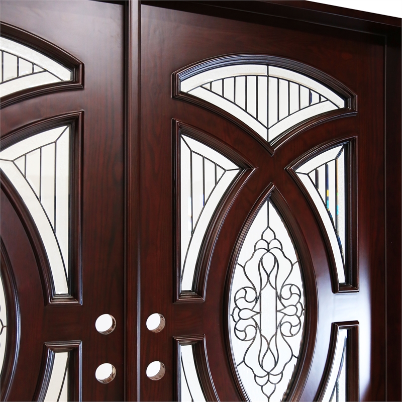 KaMic Polyurethane Swing Door with Left-Hand Double Inward in Dark Walnut