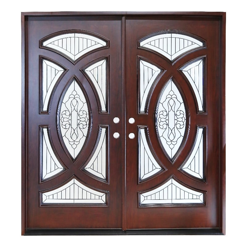 KaMic Polyurethane Swing Door with Left-Hand Double Inward in Dark Walnut