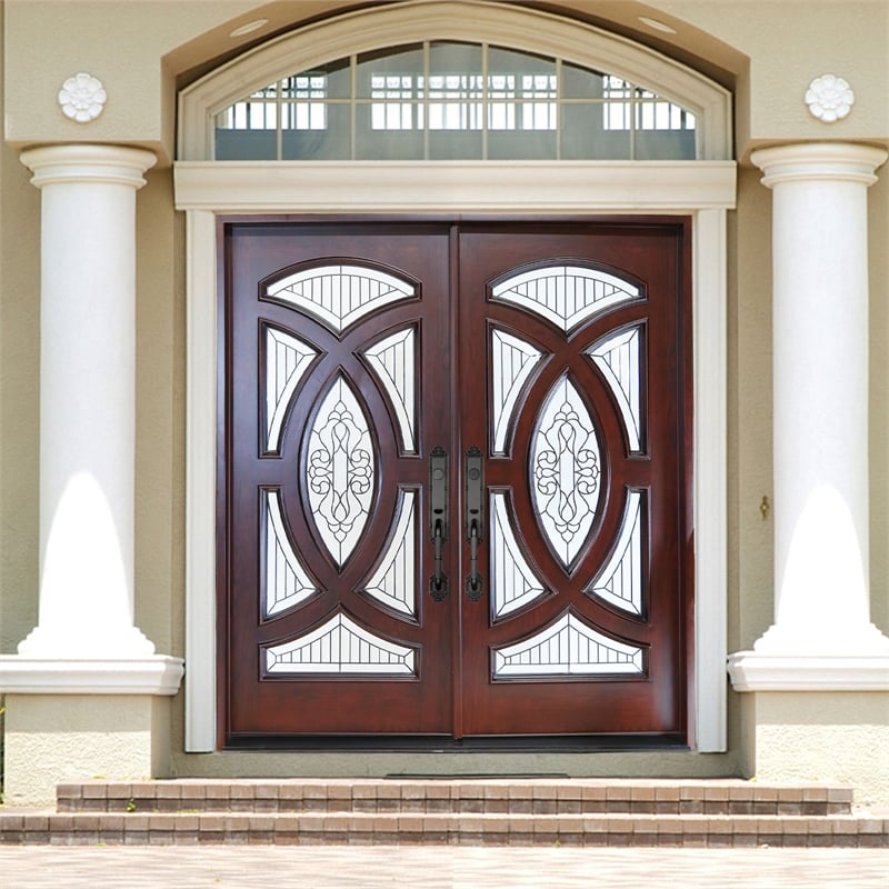 KaMic Polyurethane Swing Door with Right-Hand Double Inward in Dark Walnut