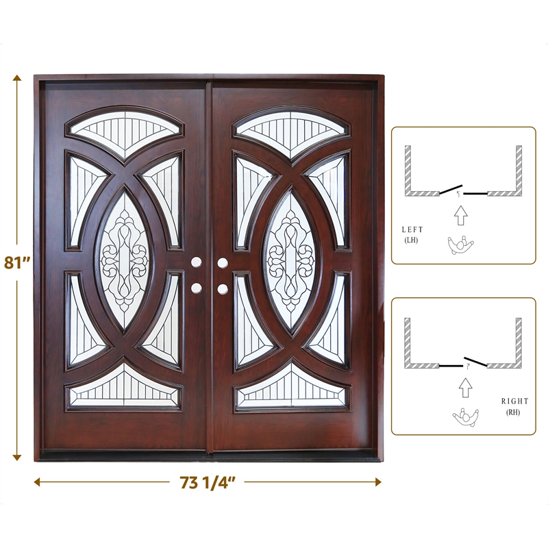 KaMic Polyurethane Swing Door with Right-Hand Double Inward in Dark Walnut