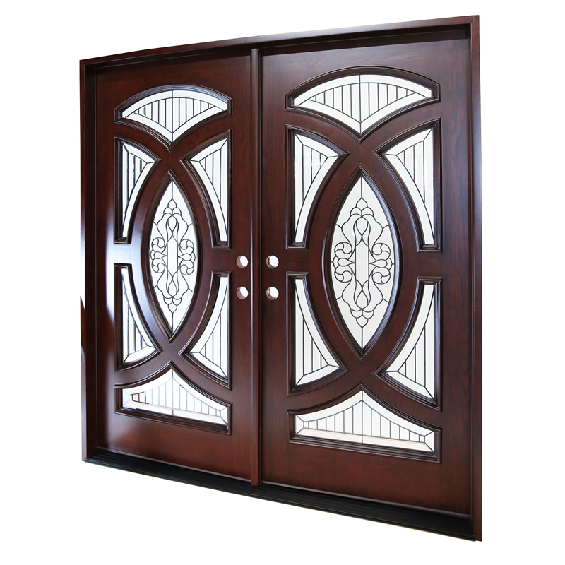 KaMic Polyurethane Swing Door with Right-Hand Double Inward in Dark Walnut