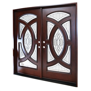 KaMic Polyurethane Swing Door with Right-Hand Double Inward in Dark Walnut