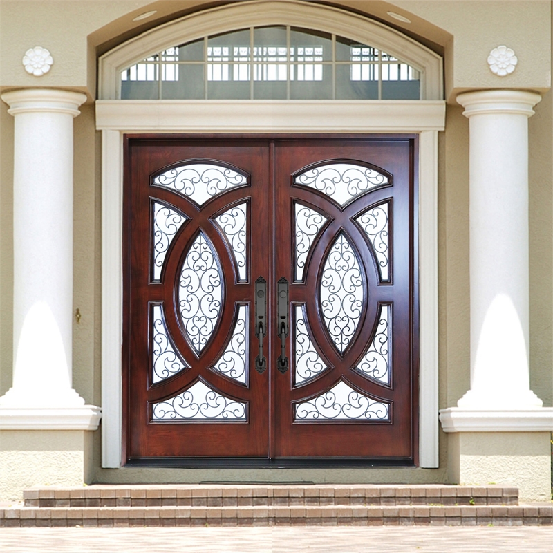 KaMic Polyurethane Swing Door with Left-Hand Double Inward in Dark Walnut