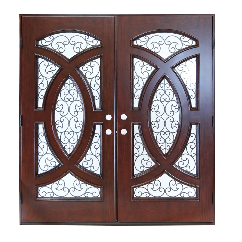 KaMic Polyurethane Swing Door with Left-Hand Double Inward in Dark Walnut