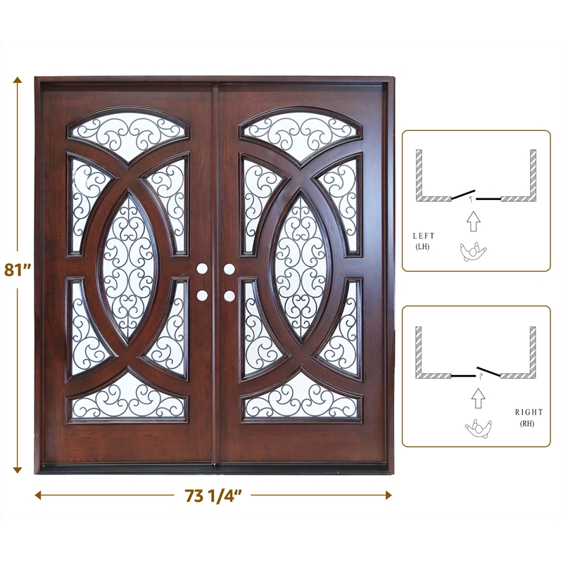 KaMic Polyurethane Swing Door with Left-Hand Double Inward in Dark Walnut