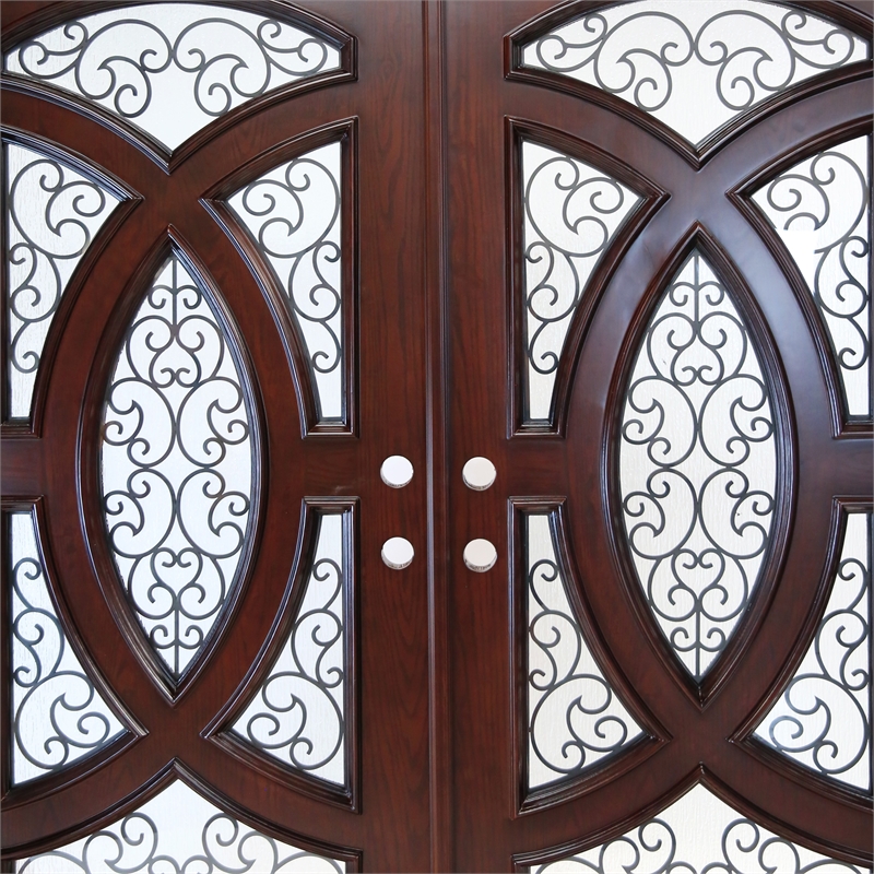 KaMic Polyurethane Swing Door with Left-Hand Double Inward in Dark Walnut