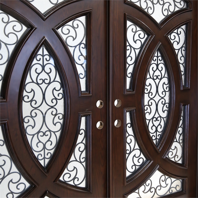 KaMic Polyurethane Swing Door with Left-Hand Double Inward in Dark Walnut