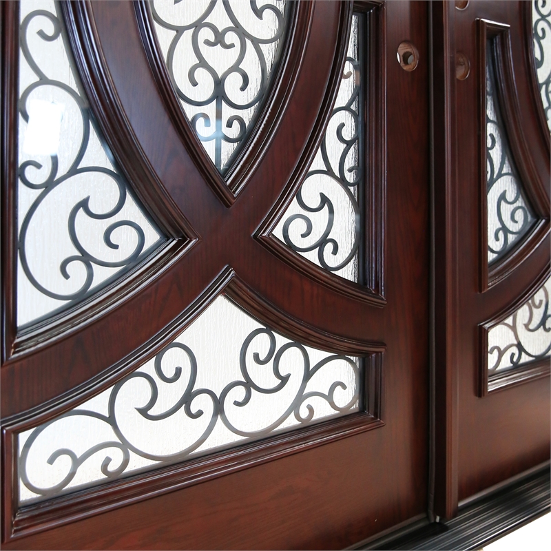 KaMic Polyurethane Swing Door with Left-Hand Double Inward in Dark Walnut