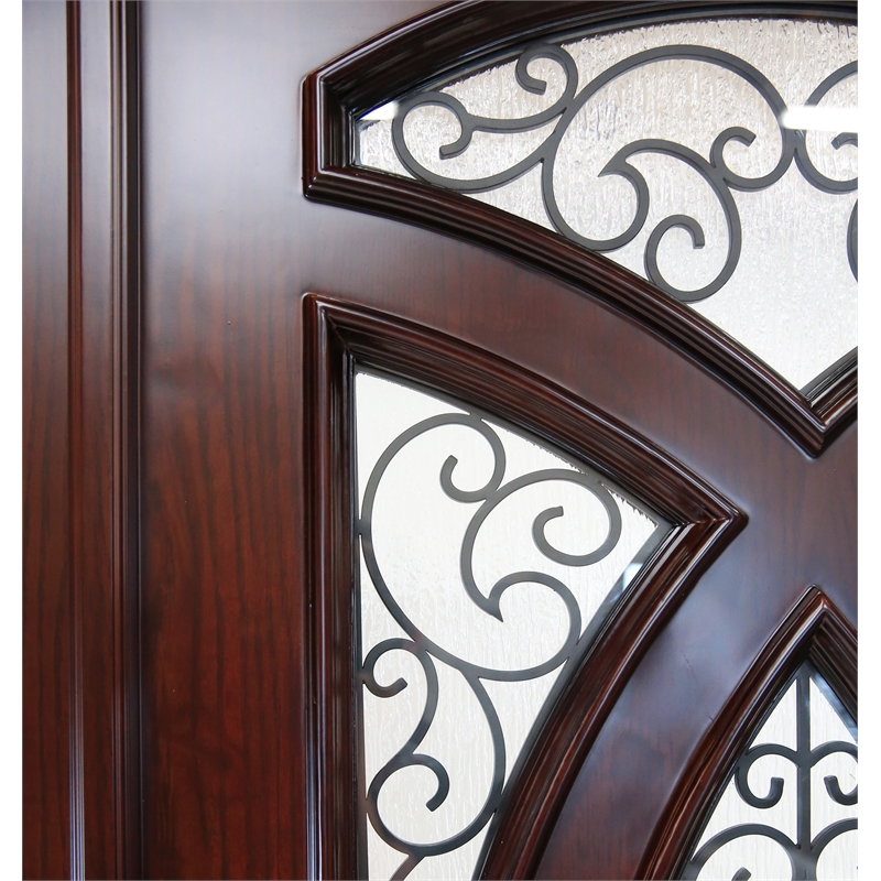 KaMic Polyurethane Swing Door with Left-Hand Double Inward in Dark Walnut